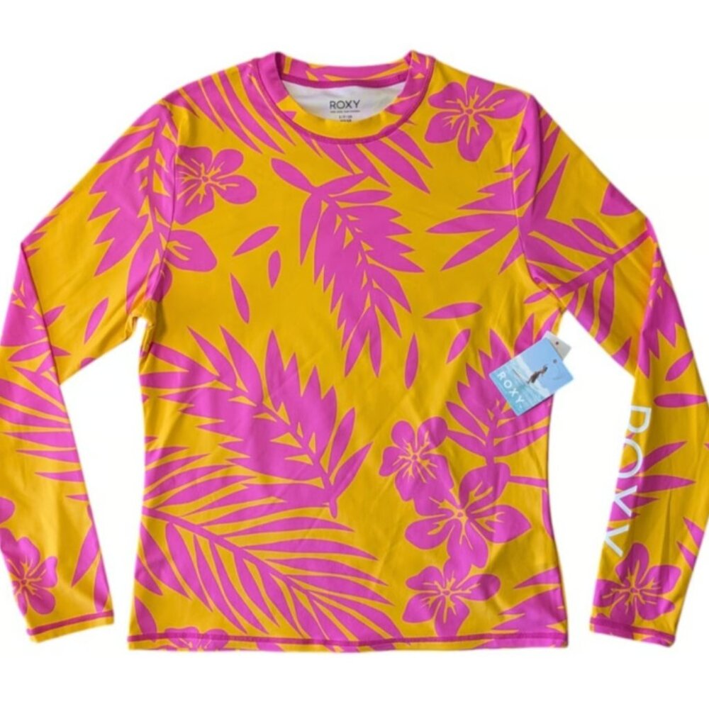 Roxy Mid Length Rashguard - Pink & Orange Floral - XS - NEW